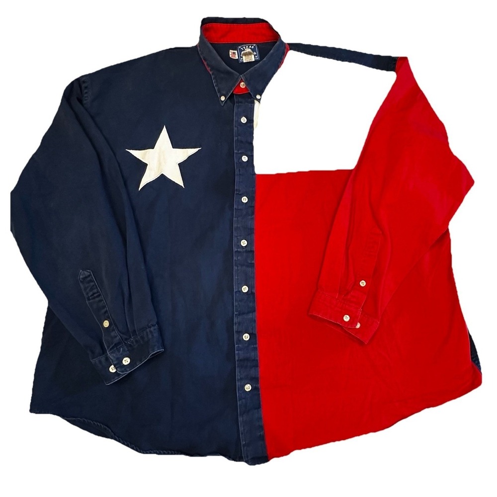 VTG Texas Cotton Mens XXL Big Texas Flag Button Down Shirt Western Star USA Made